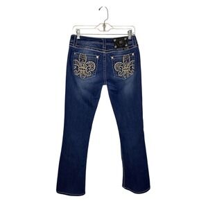 Miss Me JP5897B3 Women Bootcut Blue Jeans Fleur De Lis Rhinestone Size 28x30